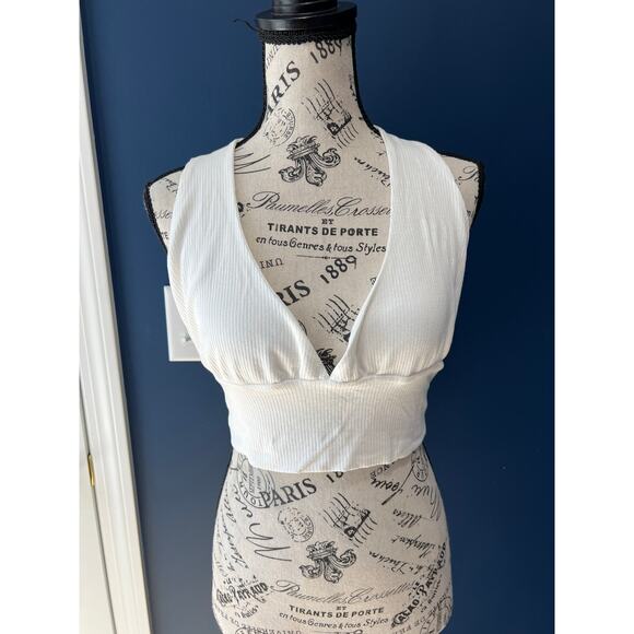 Blue Blush Tops - Blue Blush white halter crisscross back Tie crop top